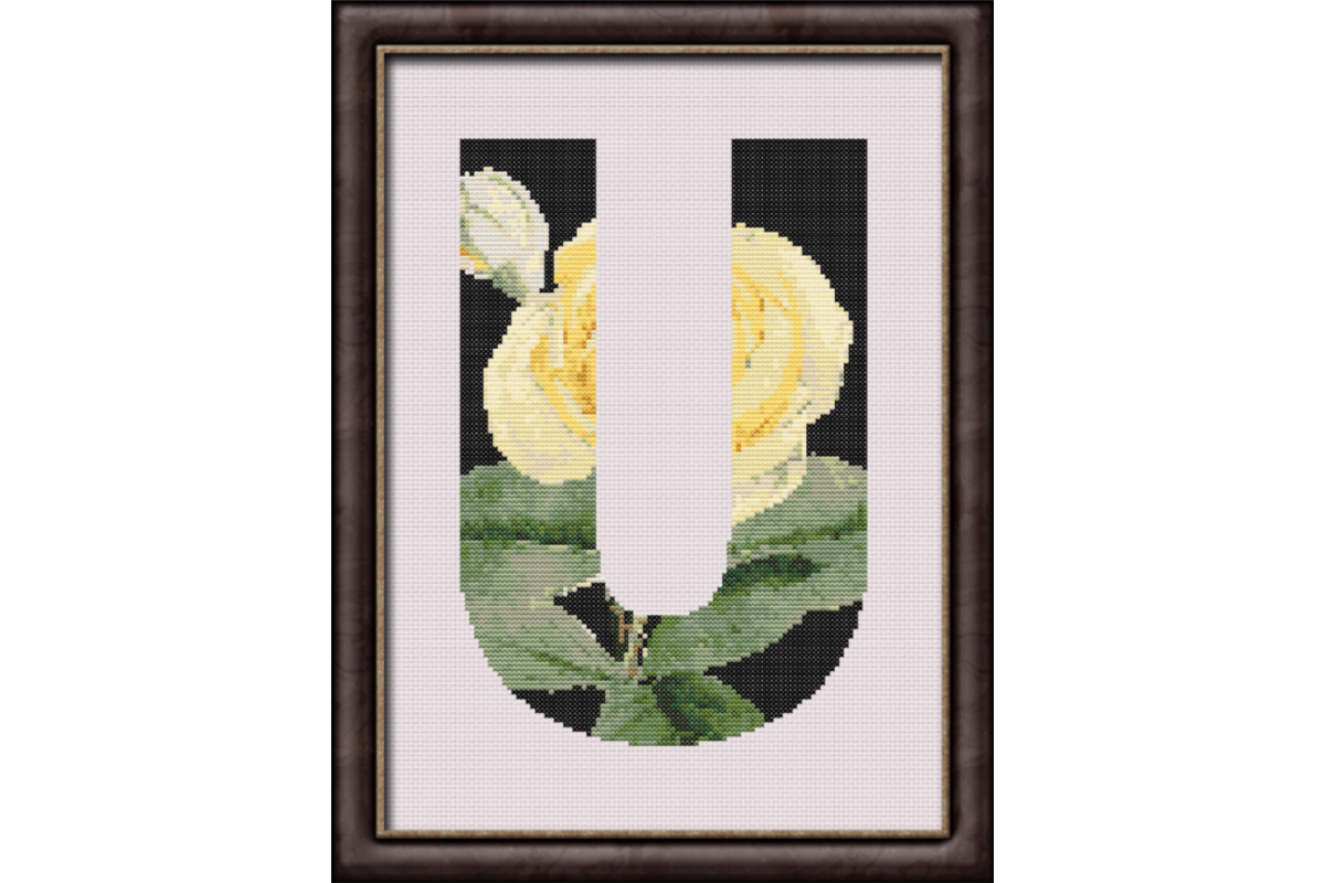 Yellow Rose on Black U Monogram