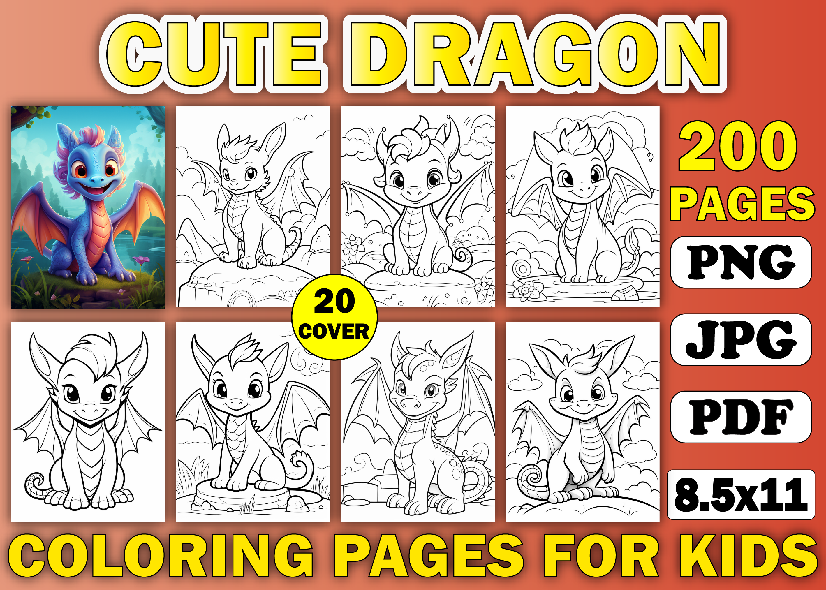 200 Cute Dragon Coloring Pages for Kids