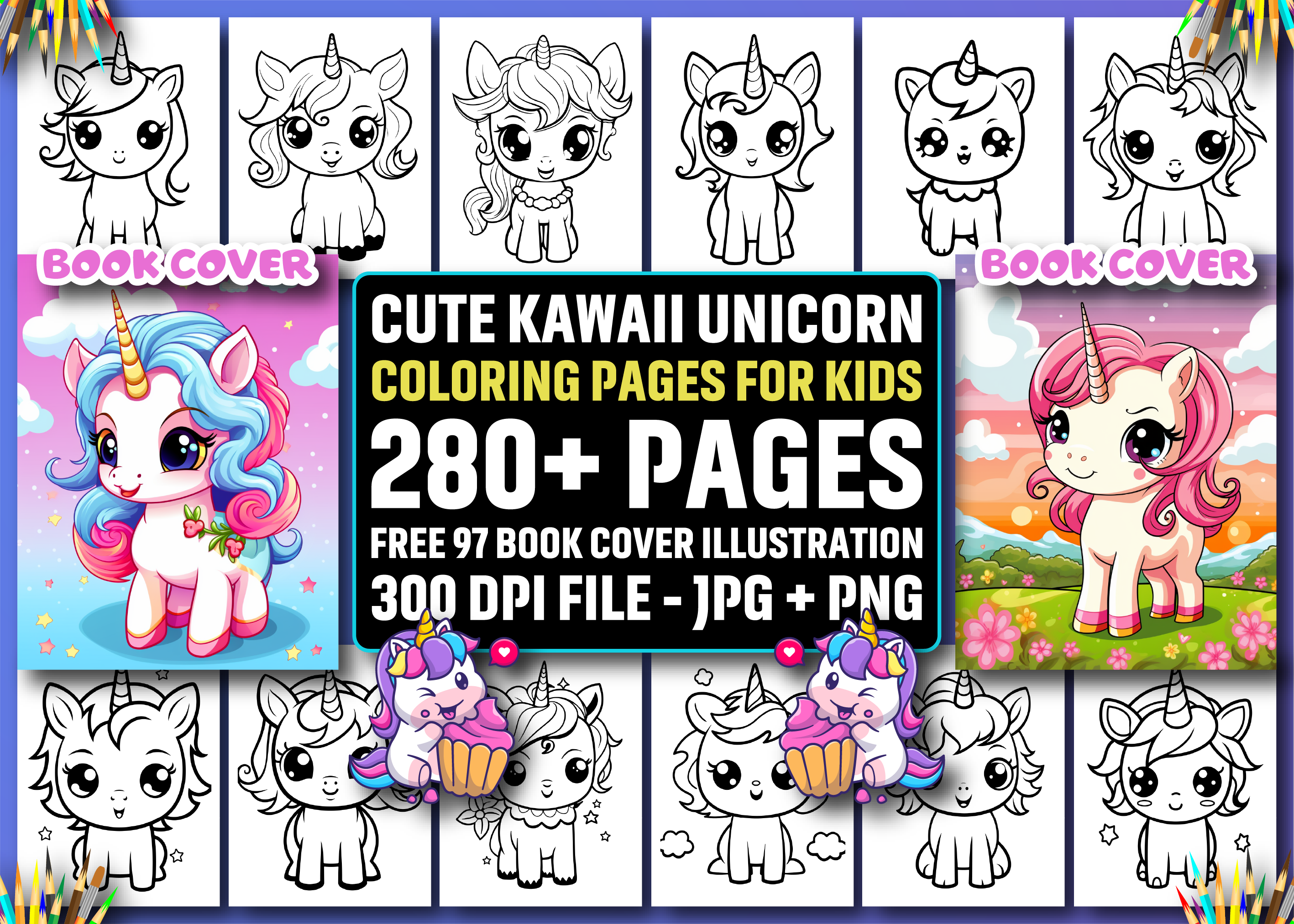 280+ Cute Kawaii Unicorn Coloring Pages