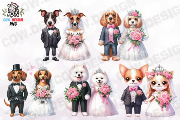 Adorable Dog Bride and Groom Clipart PNG