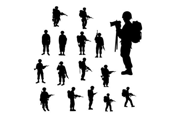 Black Silhouette Soldier Set Gráfico Ilustraciones Imprimibles Por N-paTTerN