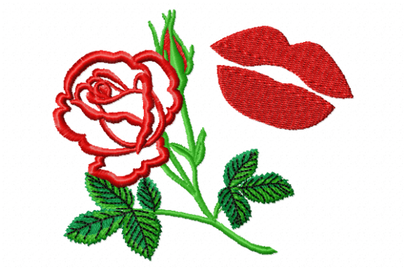 Flower with Kiss Embroidery Design