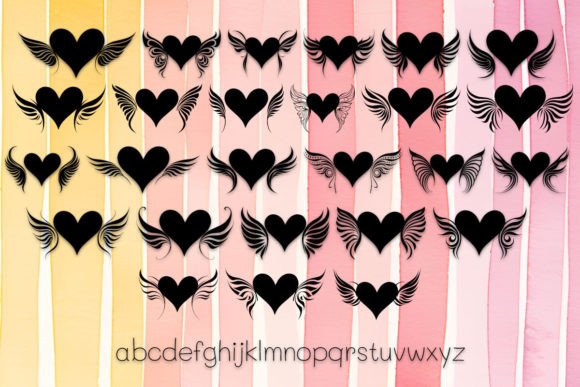 Love Heart & Wing Font PNG with transparent background - Preview 2