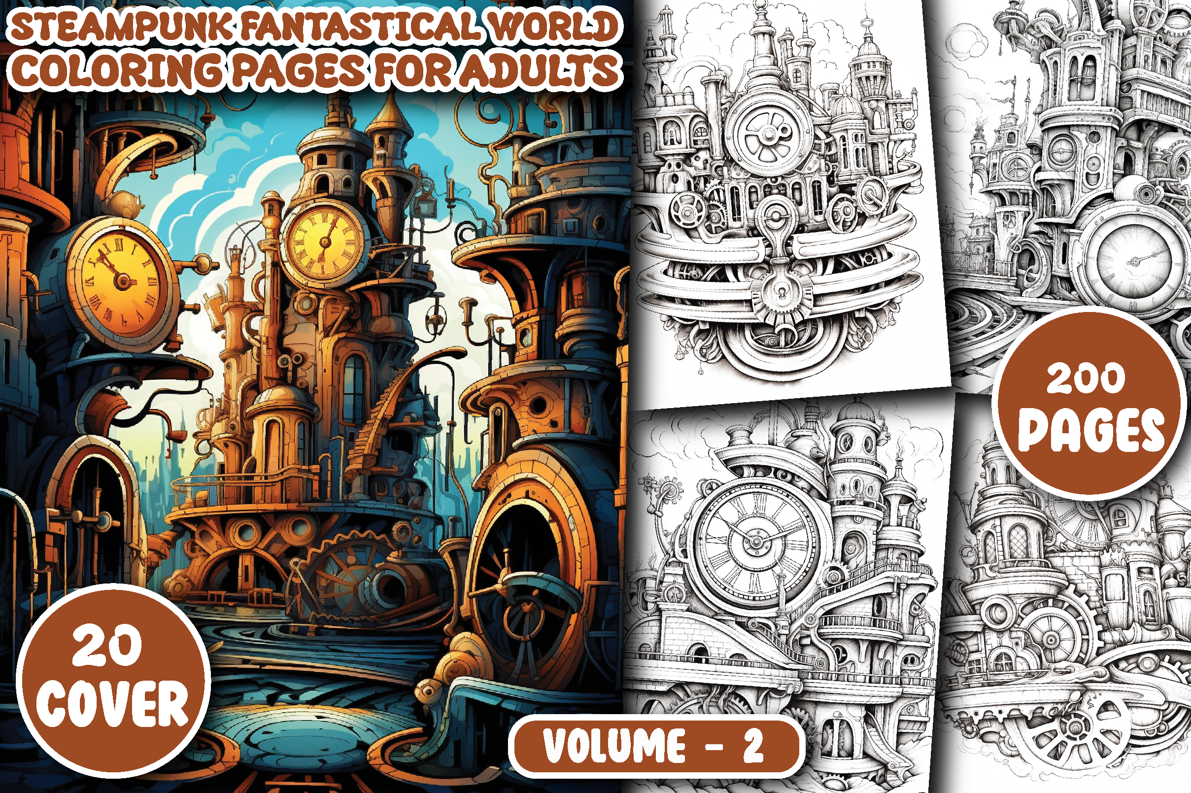 Steampunk Fantastical World Color Pages
