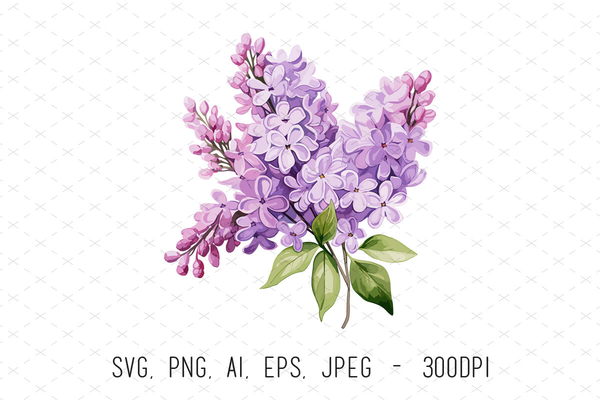 Watercolor Lilac Flowers Floral Clipart Graphic by ArtCursor · Creative ...