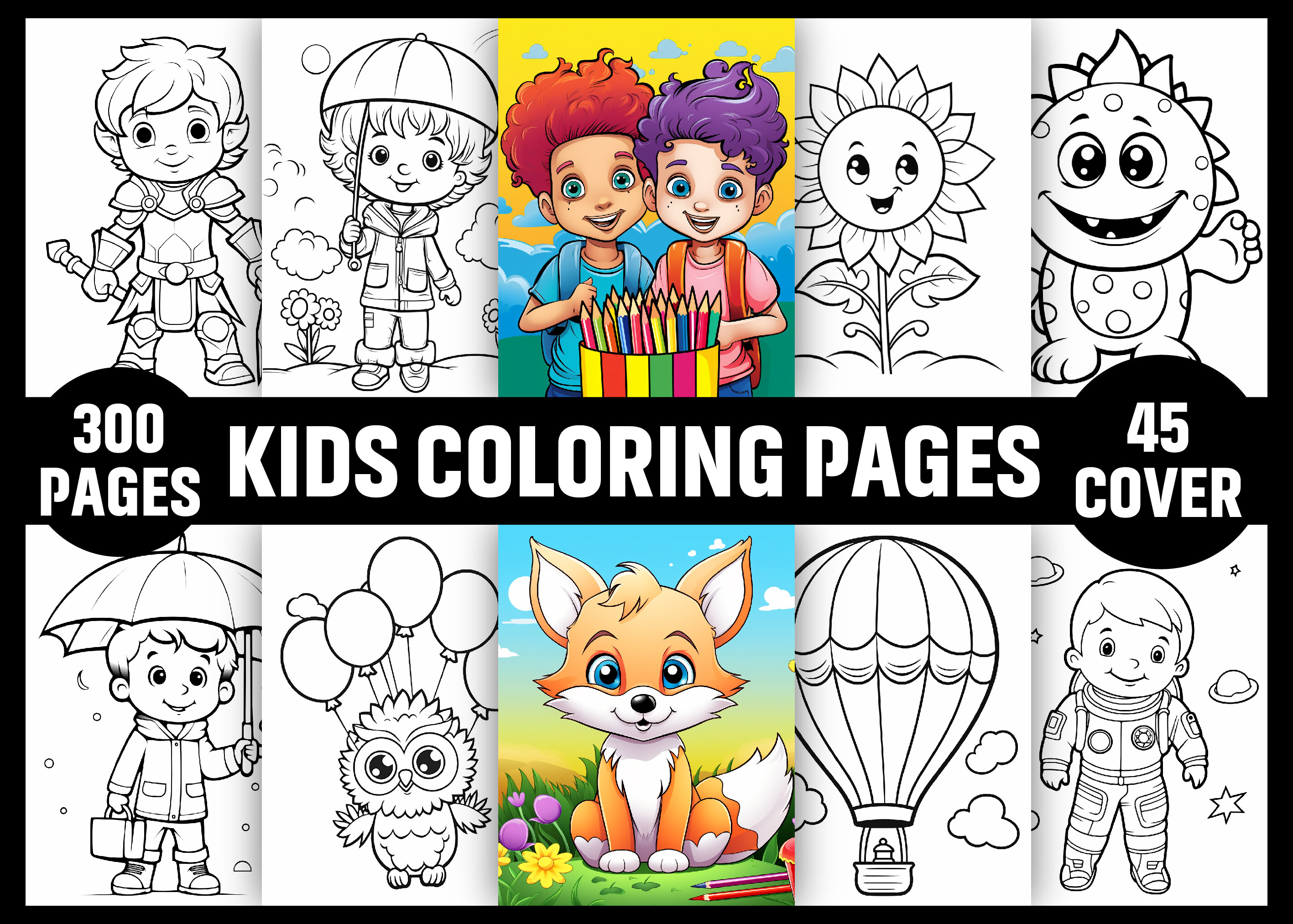 300 Kids Coloring Pages (KDP)