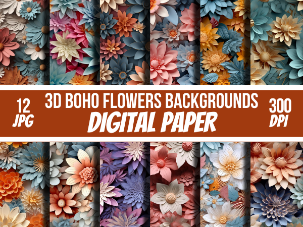 3D Boho Flowers Background Digital Paper Graphic by Creative River ...