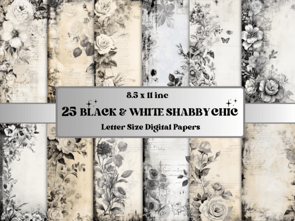 Black White Shabby Chic Journal Paper