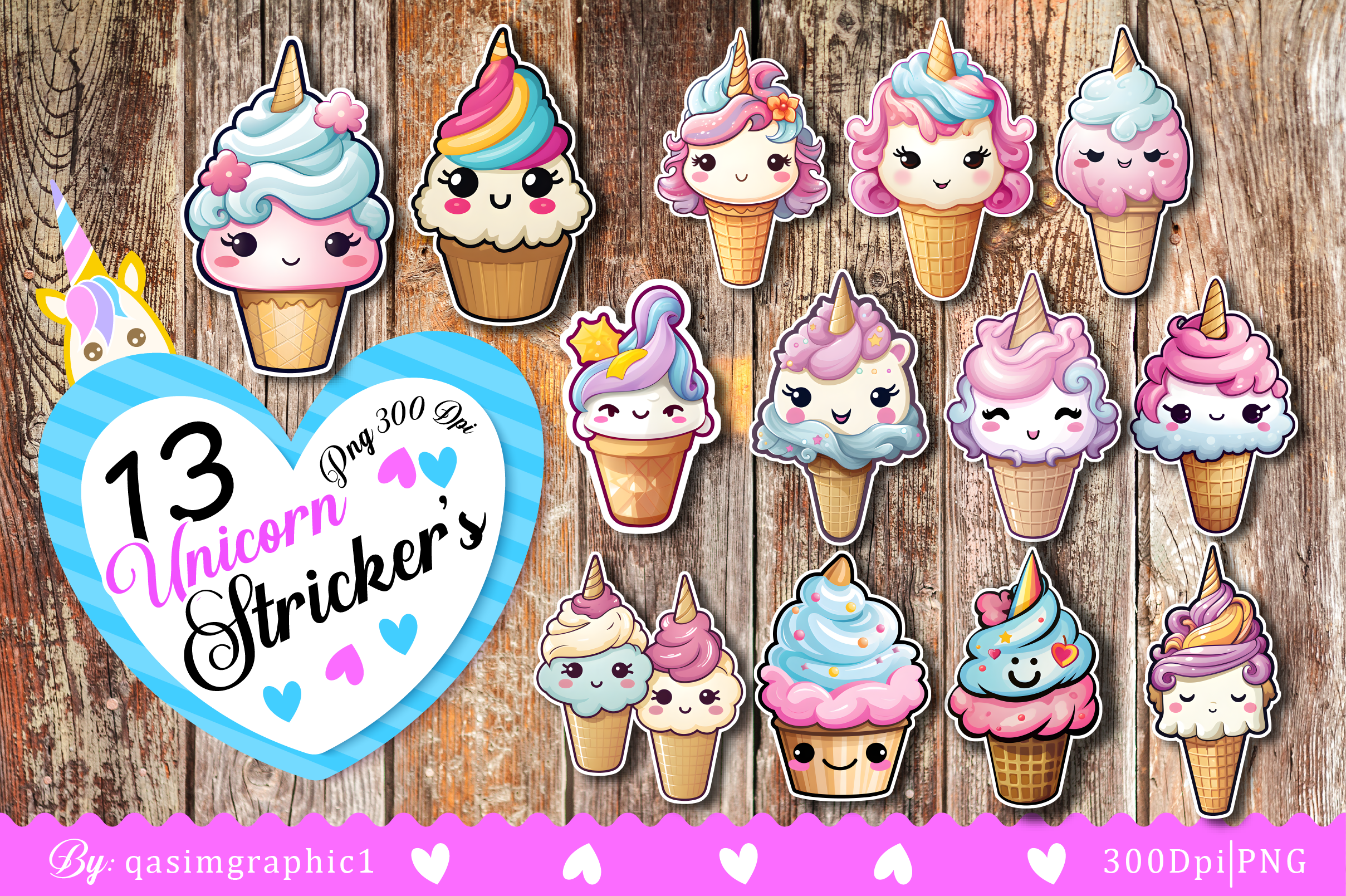 Cute Unicorn Ice Cream Printable Sticker