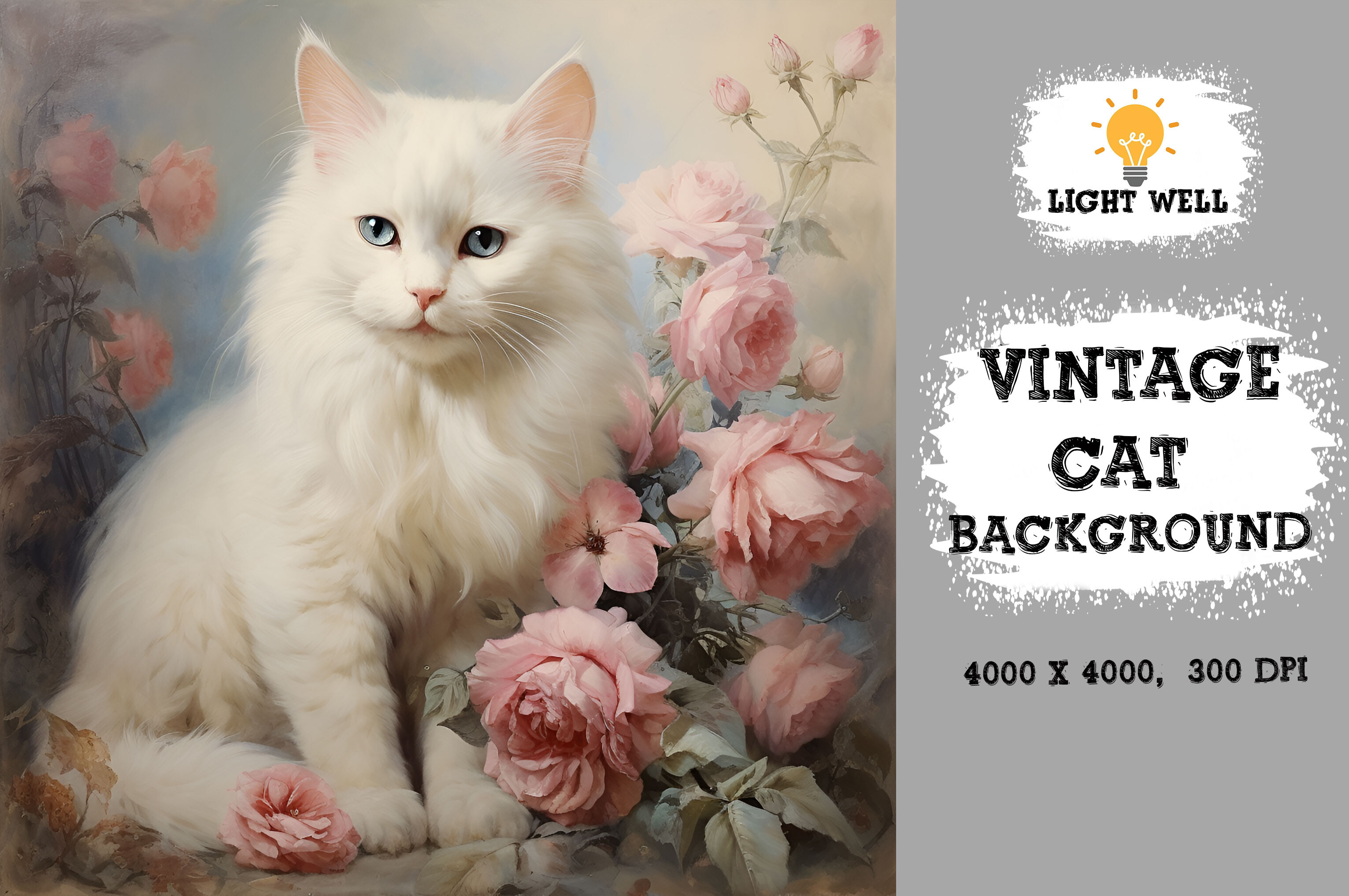 Cute Watercolor Vintage Cat Background Graphic by LightWell · Creative ...