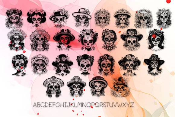 La Catrina Sugar Skull Font PNG with transparent background - Preview 1