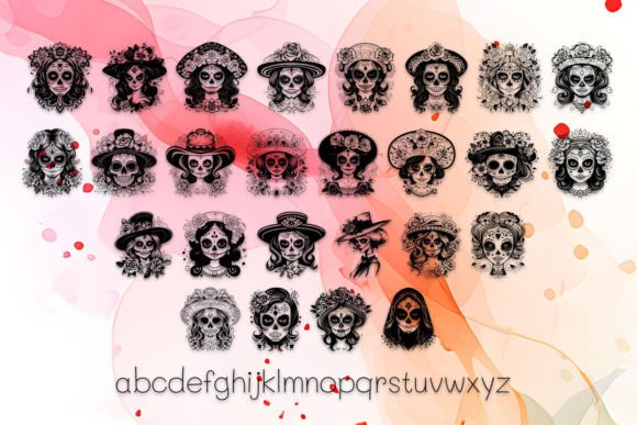 La Catrina Sugar Skull Font PNG with transparent background - Preview 2