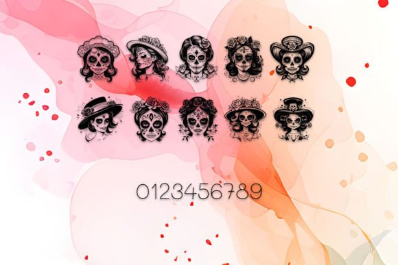 La Catrina Sugar Skull Font PNG with transparent background - Preview 3