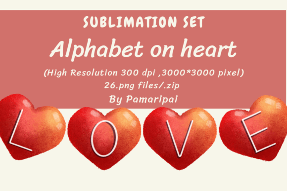 Alphabet on Heart Sublimation Set Graphic Illustrations By pam.aripai