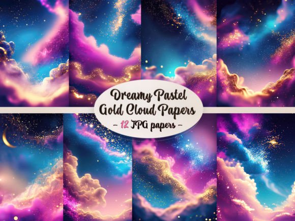 Dreamy Pastel Gold Cloud Papers Gráfico Gráficos de IA Por EdeniaArtStudio
