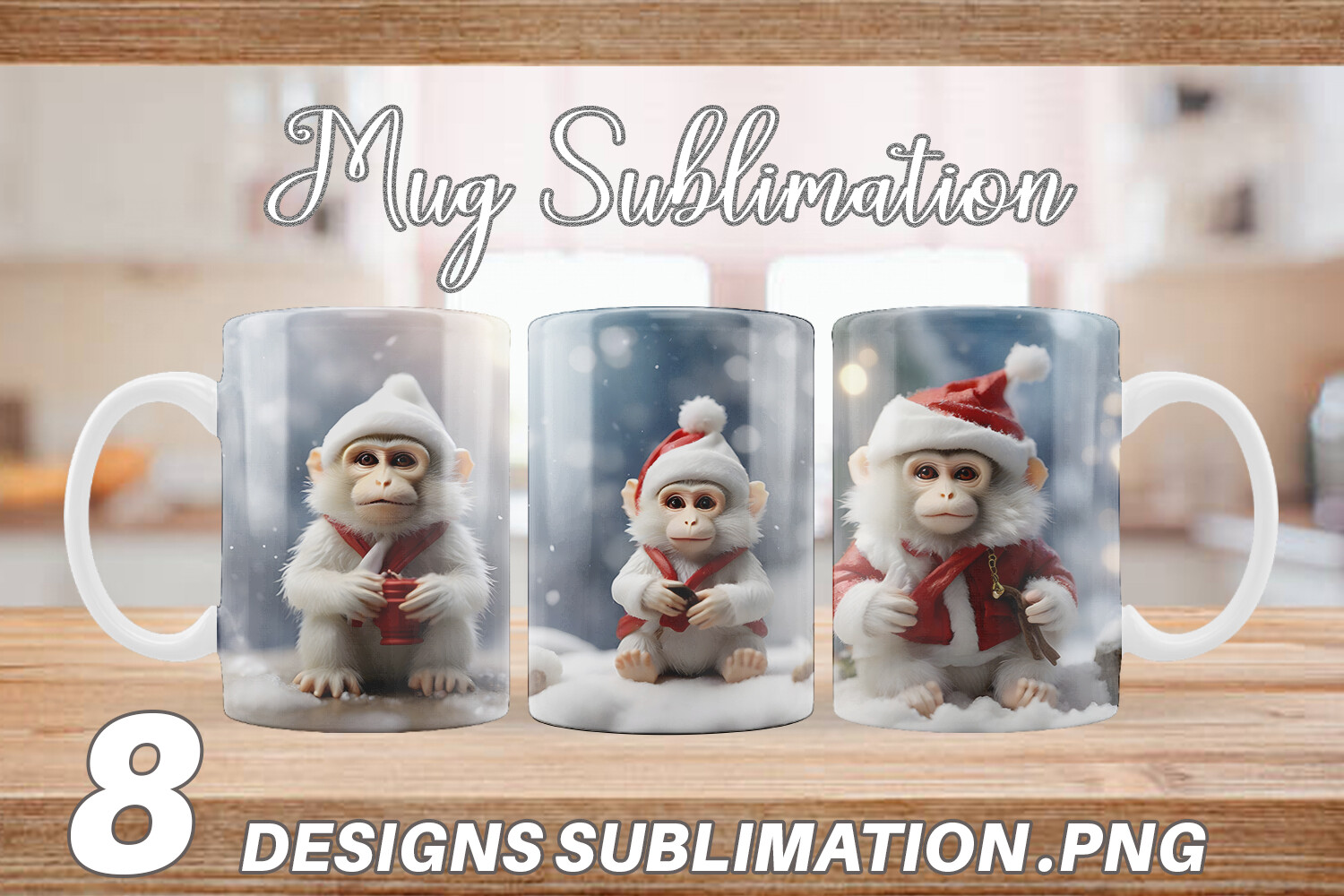 Mug Wrap Monkey Christmas Graphic by Artnoy · Creative Fabrica