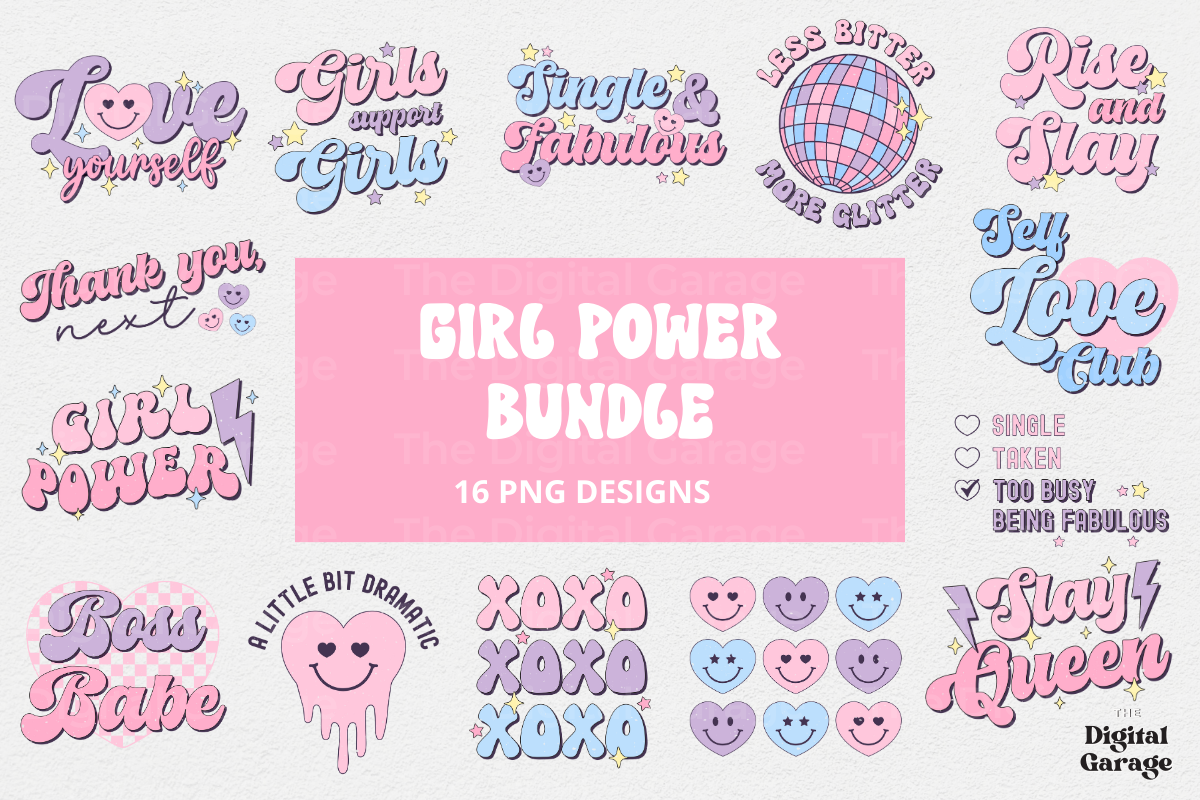 Retro Girl Power Sublimation Bundle Graphic by The Digital Garage ...