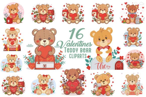 Valentines Day Teddy Bear Clipart Bundle Graphic by sagorarts ...
