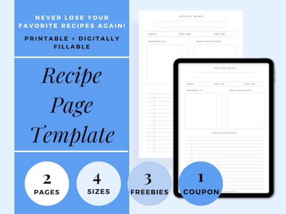 Recipe Book Template, Fillable Recipe