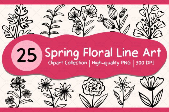 Spring Floral Line Art Clipart Set Graphic by draftsndoodles · Creative ...