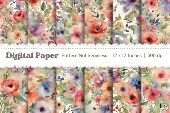 Watercolor Pastel Flowers Digital Paper Graphic by Heyv Studio ...