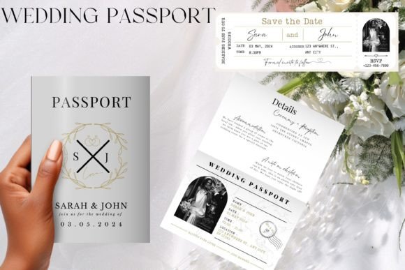 Wedding Passport Invitation Template Graphics