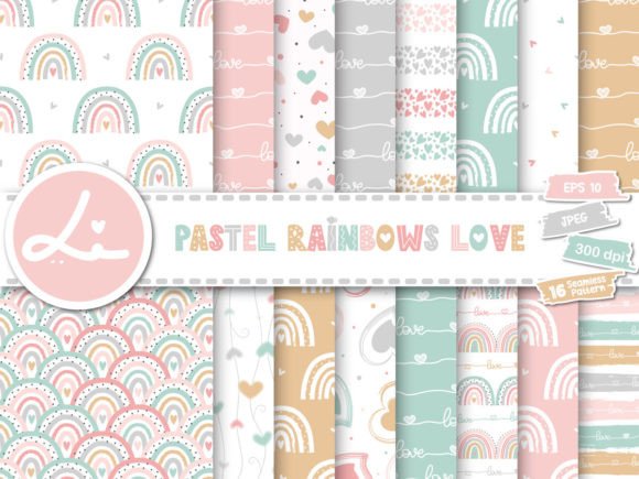 Pastel Rainbows Love Digital Papers Set