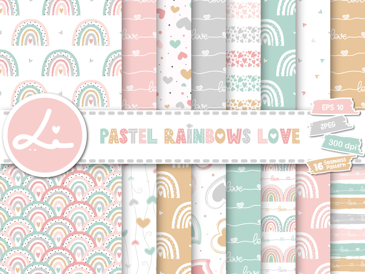 Pastel Rainbows Love Digital Papers Set