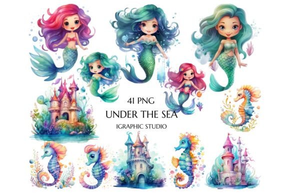 Watercolor Mermaid PNG, Under the Sea