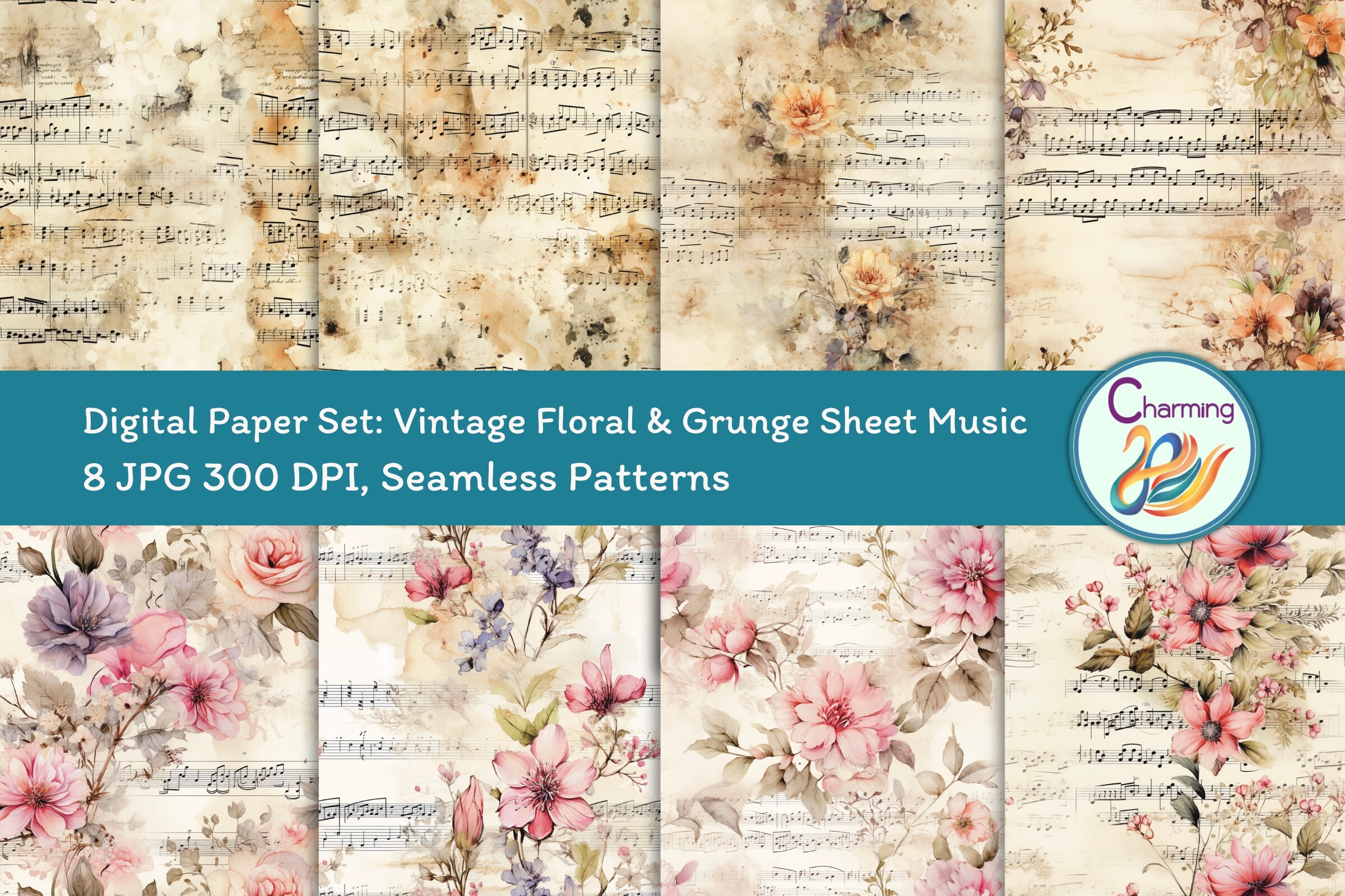 Digital Papers Set: Vintage Floral Graphic by charming2493 · Creative ...