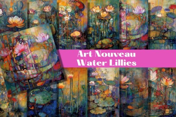 Art Nouveau Water Lilly Digital Papers