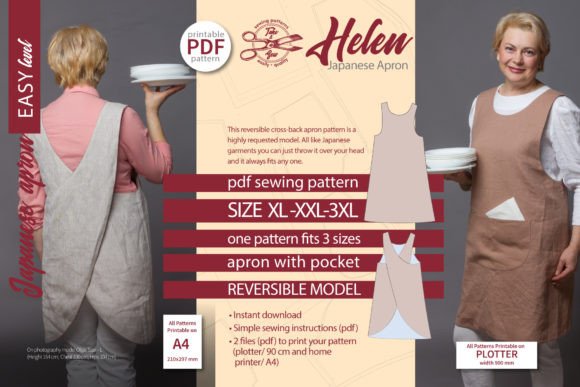 Japanese Apron Pattern Size XL XXL 3xl