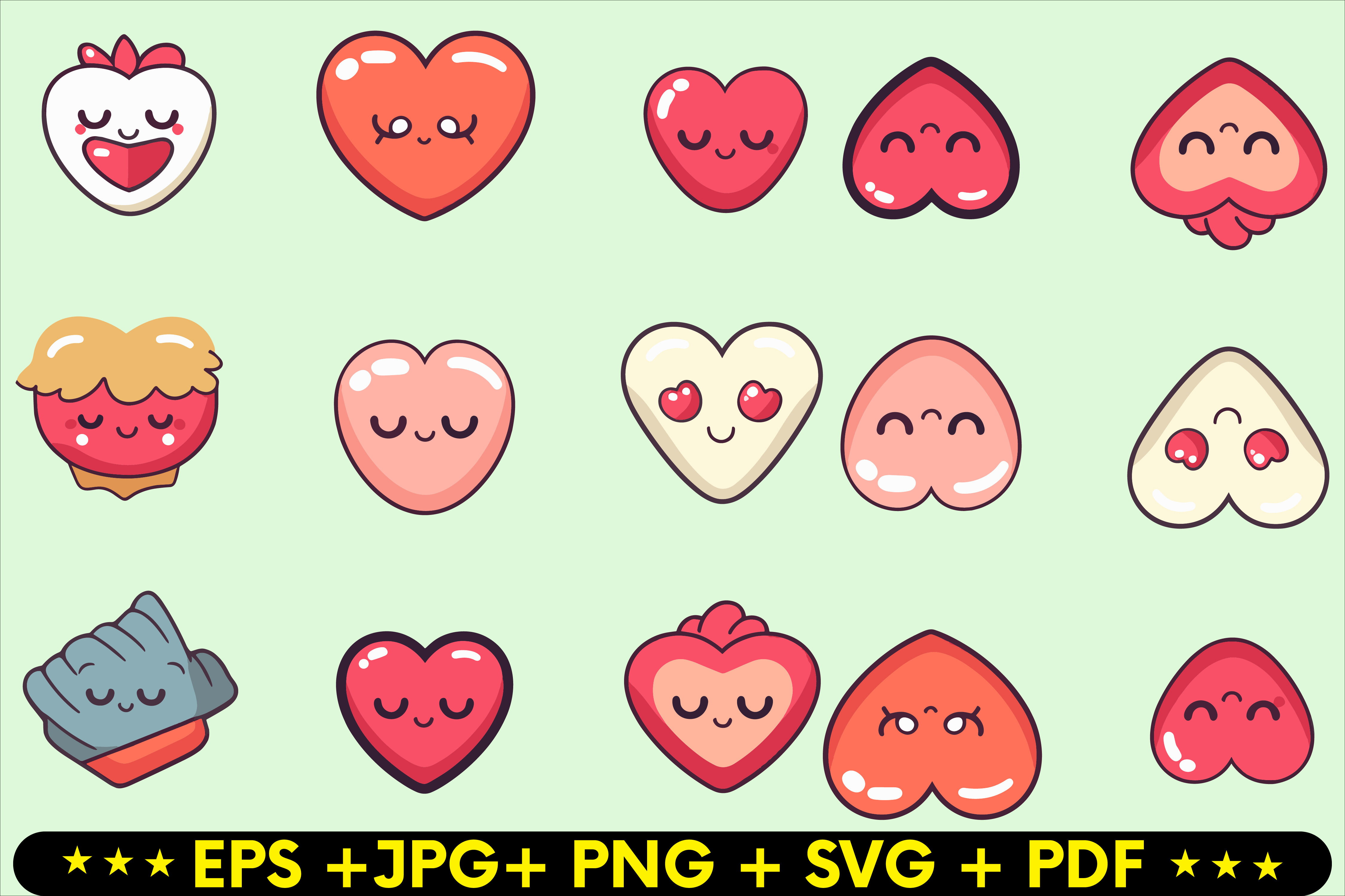 Kawaii Love Heart Icon Set Vector Graphic by MD ABDUL MOMIN · Creative ...