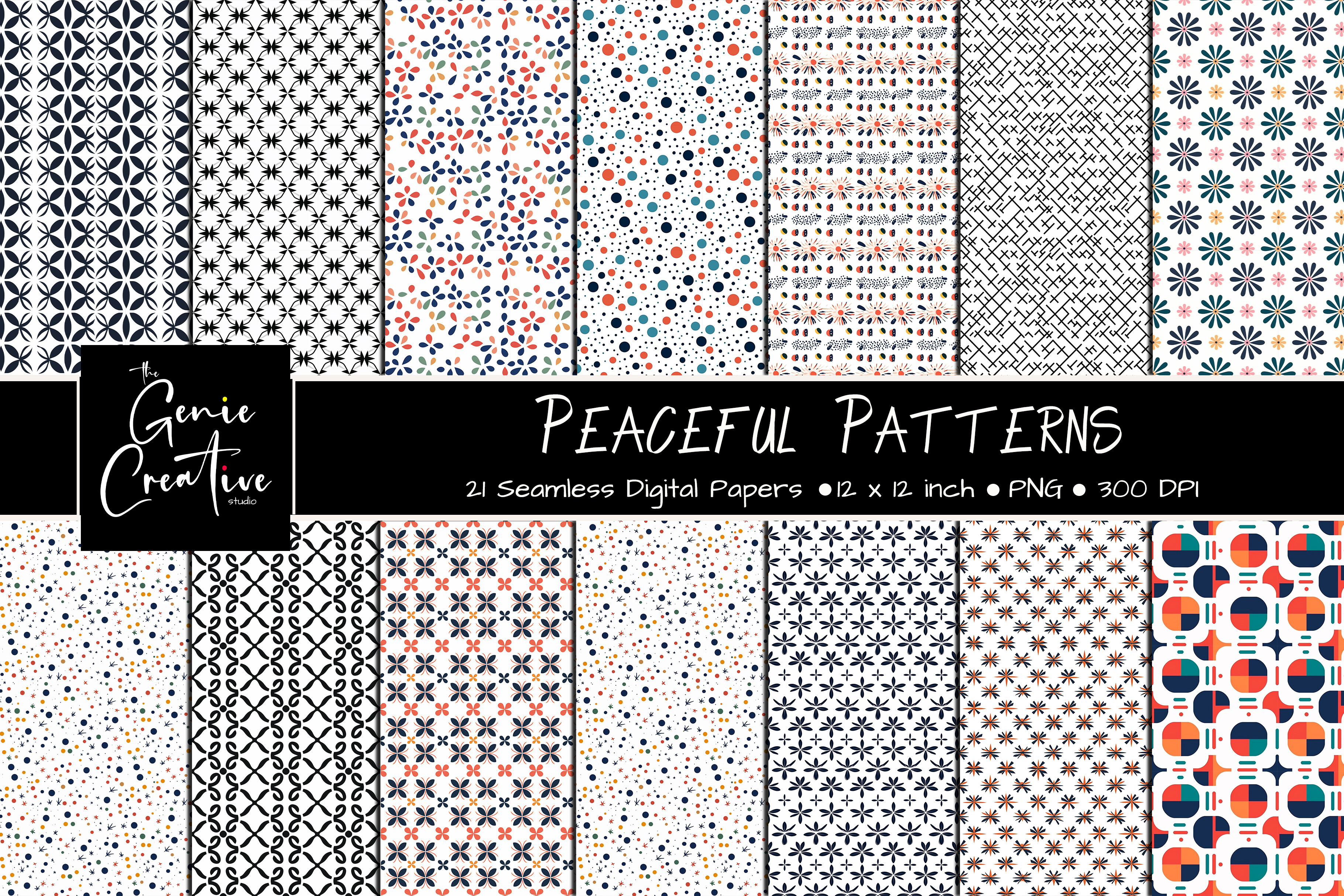 Paceful Patterns Peaceful Patterns Digital Papers Set Graphic by thegeniecreativestudio ...
