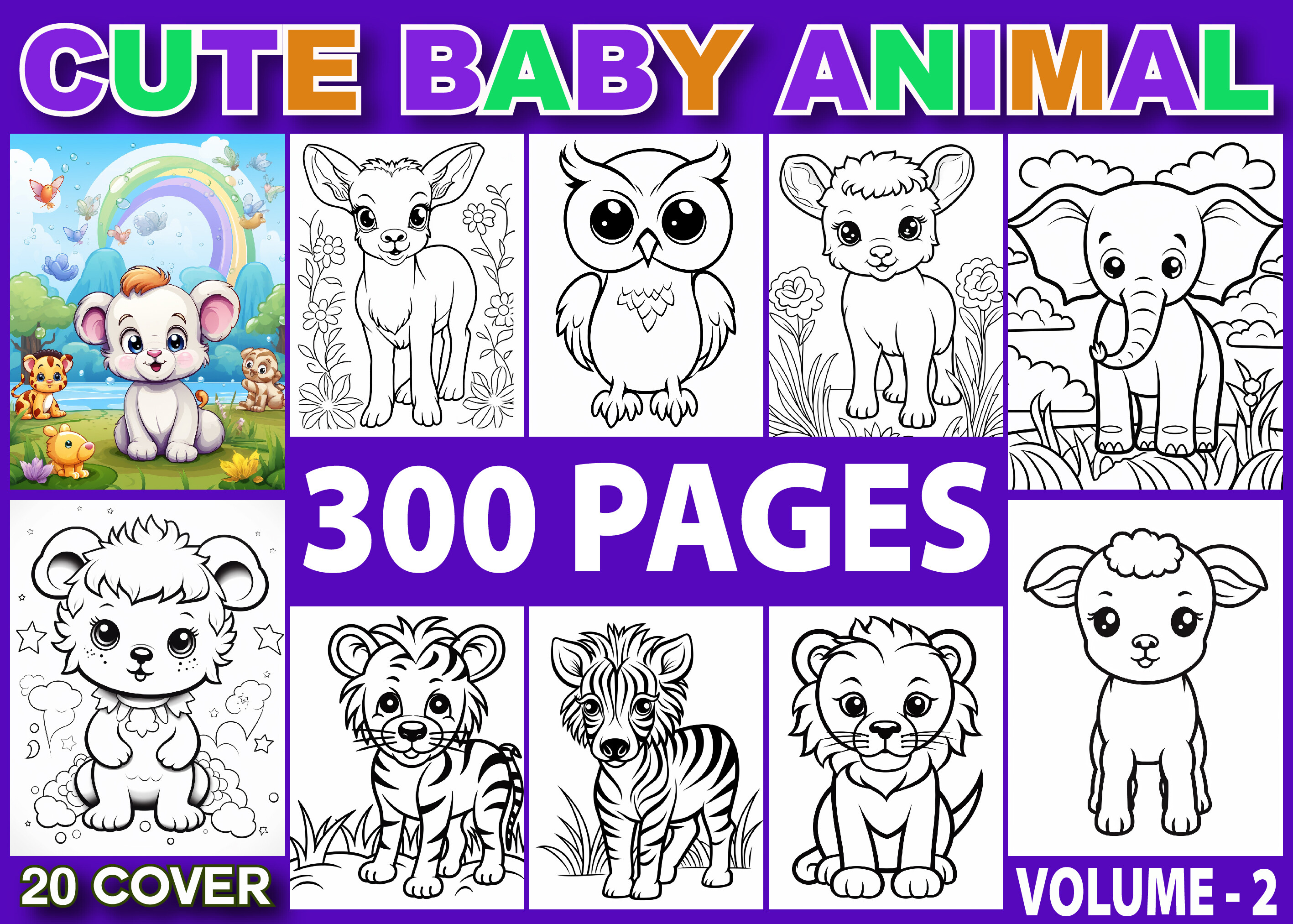 300 Cute Baby Animal Coloring Pages Kids Graphic by VIRTUAL ARTIST ...