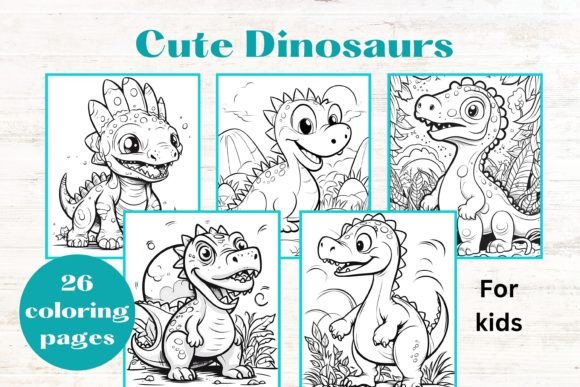 CUTE DINOSAURS Kids Coloring Book Pages