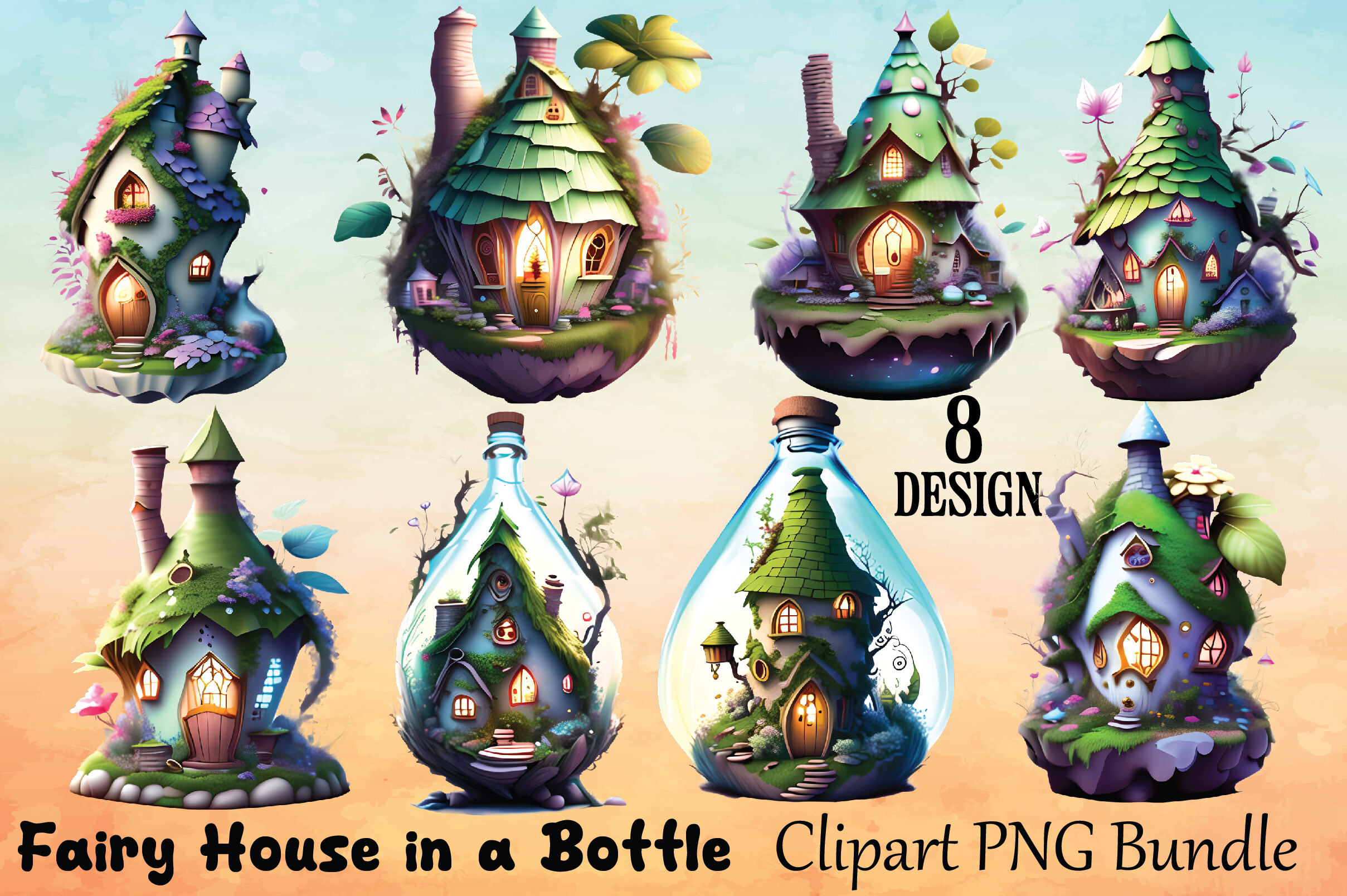 Fairy House in a Bottle Clipart Bundle Graphic by Pink Svg · Creative ...