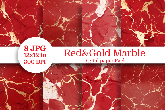 Red and Gold Marble Digital Paper Graphic by Nam Tiwa · Creative Fabrica