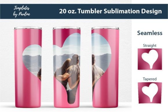 Soft Heart Pink Ombre Photo Tumbler Wrap Gráfico Plantillas de Impresión Por Templates by Pauline