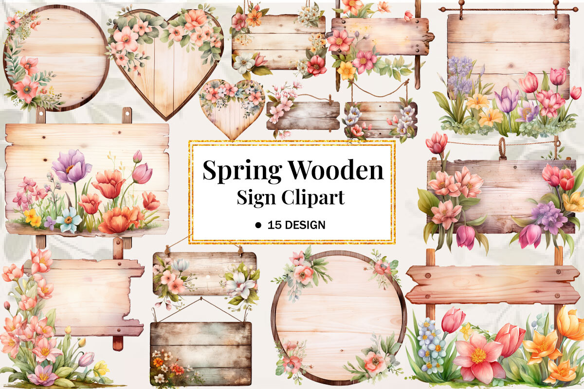 Spring Wooden Sign Clipart Graphic by Ak Artwork · Creative Fabrica