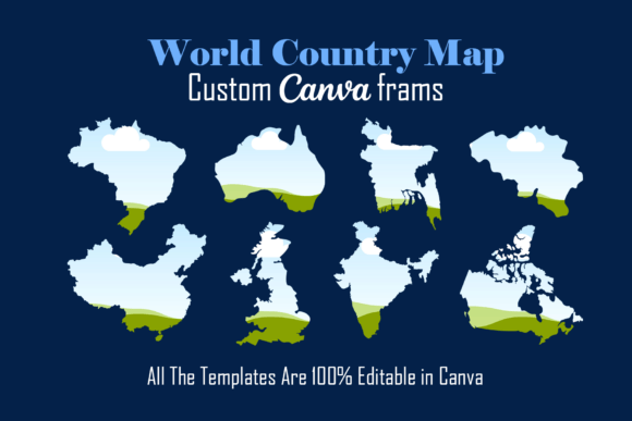World Country Map Canva Frame Bundle with country map shapes