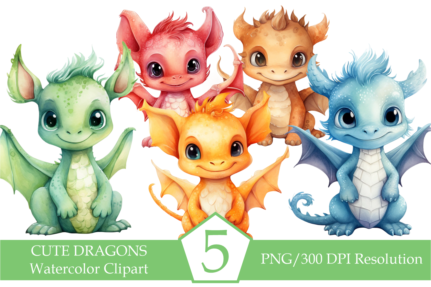 Watercolor Cute Dragons, Baby Dragon Graphic by DesignedByAndreaD ...