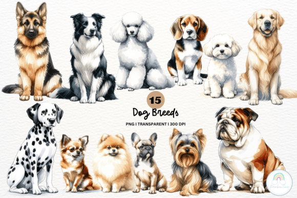 Watercolor dog breeds sublimation bundle for Polar Camel tumblers and 11oz mugs