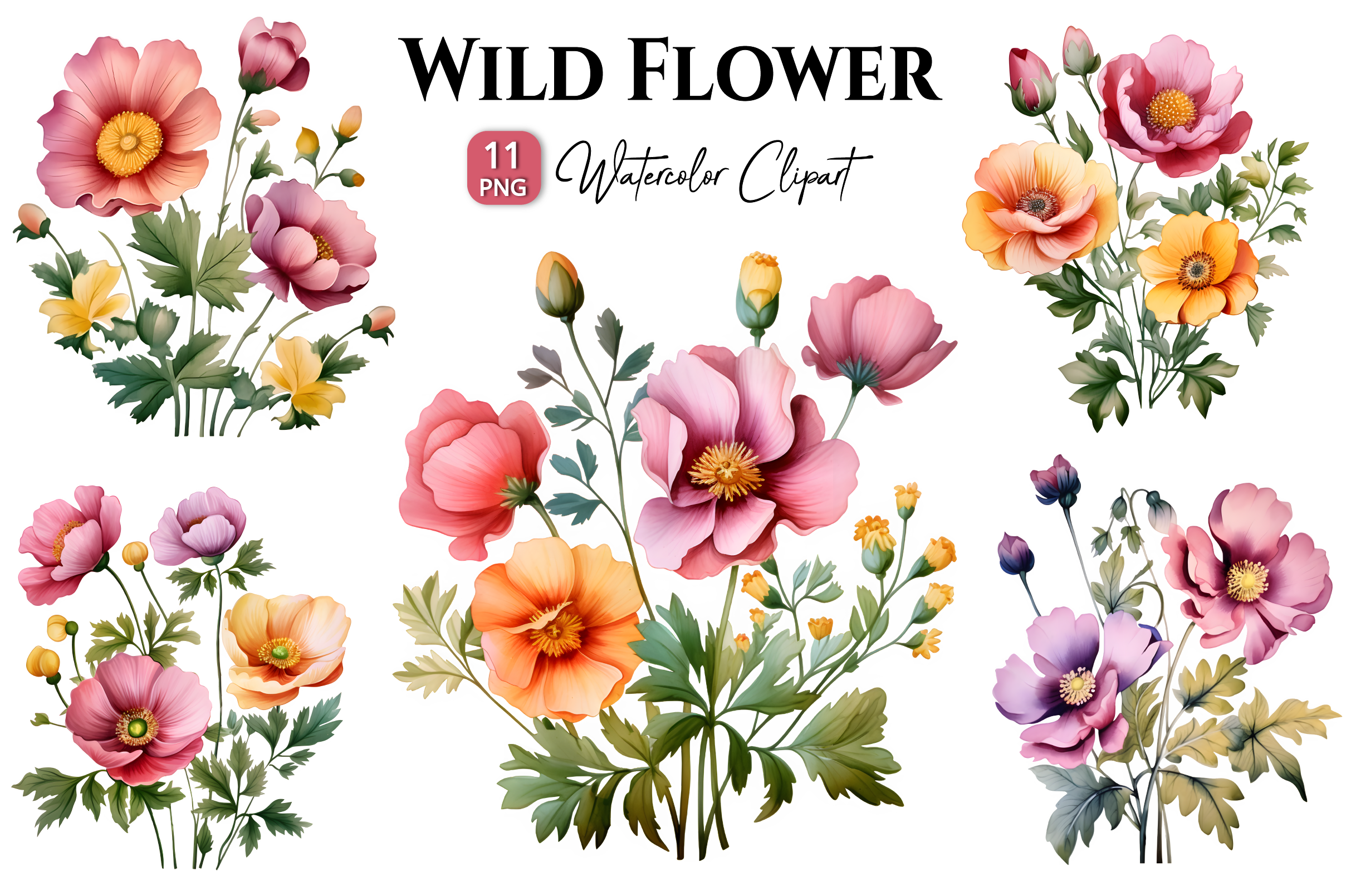 Wild Flowers Watercolor Clipart PNG Graphic by Danishgraphics ...