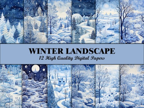 Winter Blue Landscape Scrapbook Paper Graphic Patterns By Wildflower Publishing