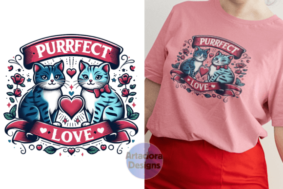 Preview of Purrfect Love Valentine Sublimation T-shirt, sticker, and sublimation design