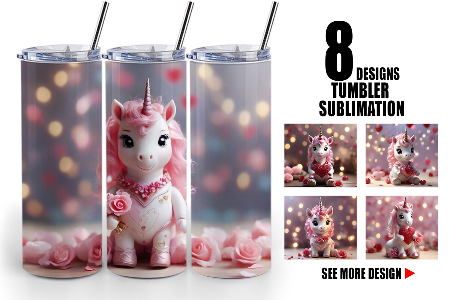 Tumbler Wrap Valentine Unicorn Graphic by Artnoy · Creative Fabrica