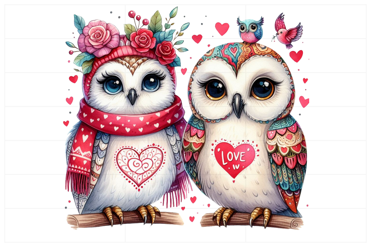 Watercolor Valentine Couple Owl Clipart Graphic by Design Store ...