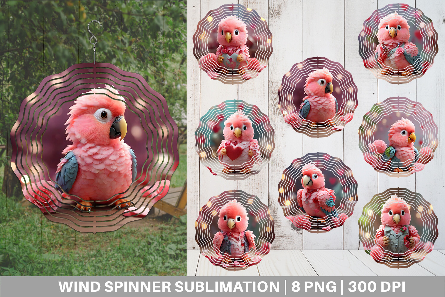 Wind Spinner Valentine Parrot Graphic by Artnoy · Creative Fabrica