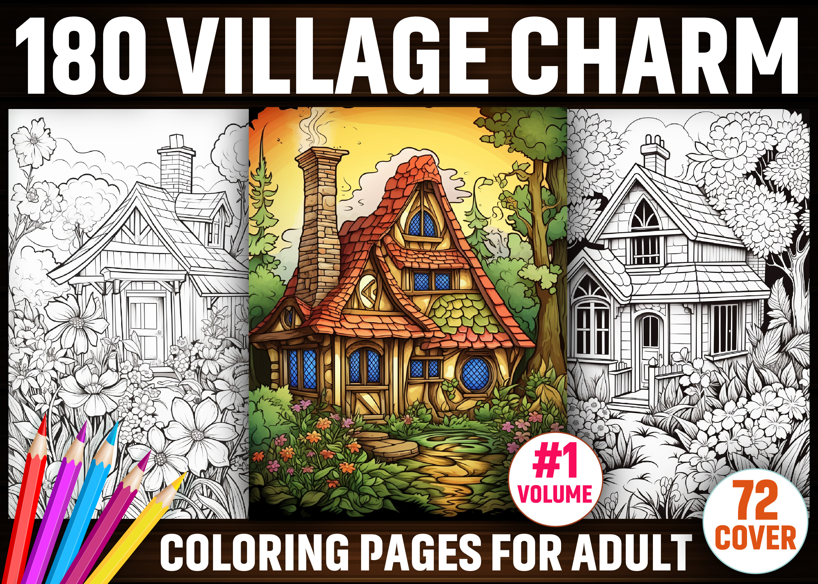 180 Village Charm Coloring Pages for KDP Graphic by E A G L E ...